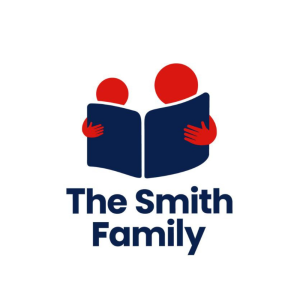 The Smith Family logo with two figures reading a book